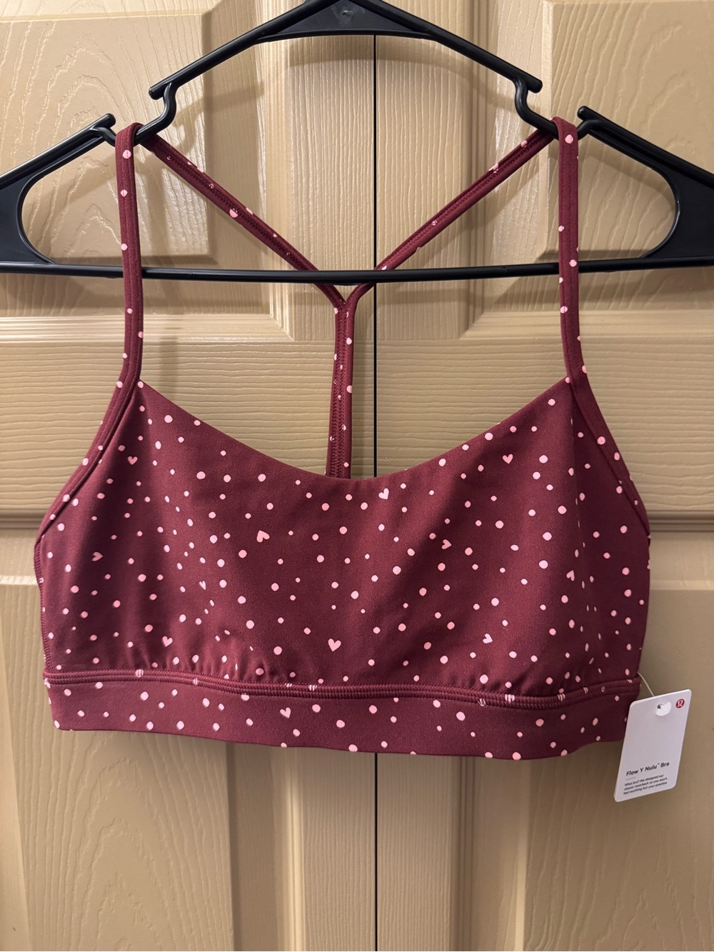 lululemon athletica Burgundy Bralette with Pink Heart Dot Print